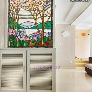 风景花香 大气双面透光 钢化艺术玻璃 电视背景墙门芯隔断屏风欧式