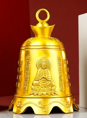 铜钟摆件纯黄铜挂钟寺庙大铜钟铜铃铛挂件铜铃化解五黄二黑小铜钟