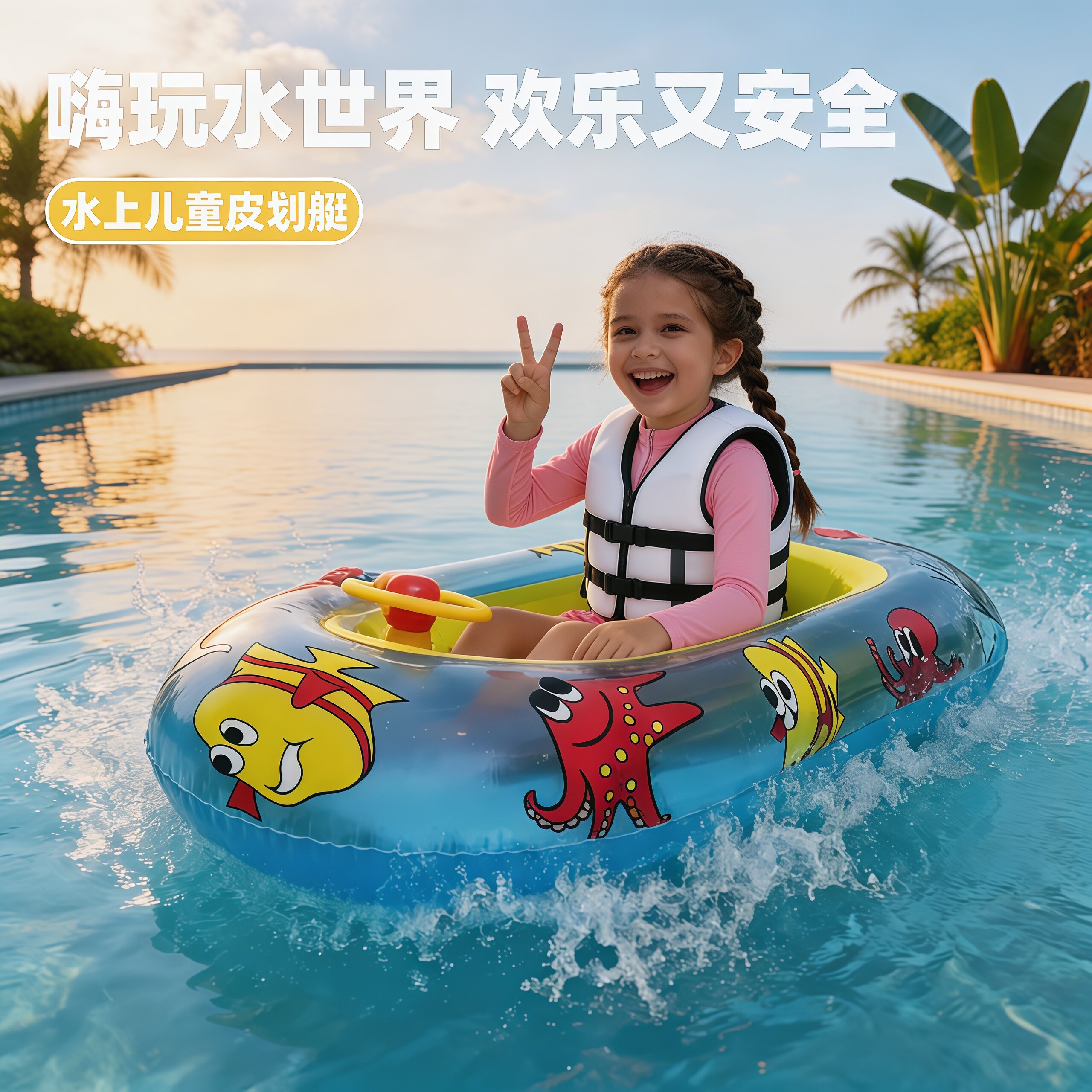 儿童皮划艇卡通海狸漂流船充气
