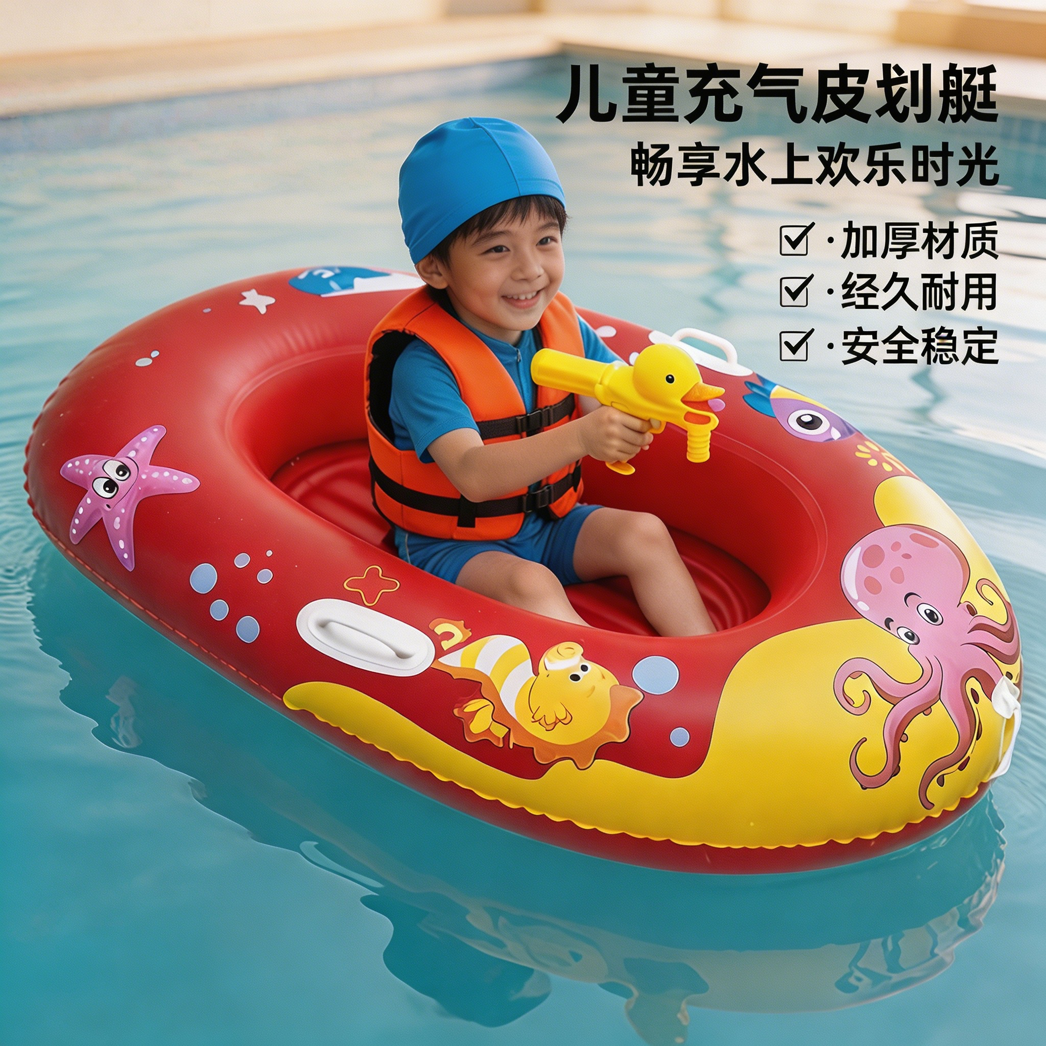 儿童皮划艇充气小船夏日玩水加厚