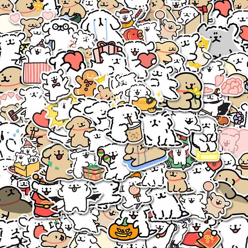 200张可爱线条小狗贴纸ins风超萌马尔济斯表情包diy手机贴画防水