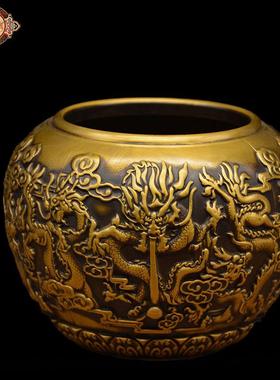宏达 黄铜 九龙罐 龙纹铜缸 创意礼品摆件