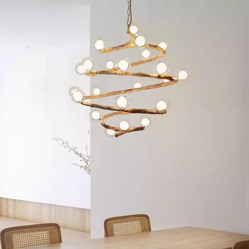新款仿真树枝吊灯创意个性螺旋造型楼梯客厅餐桌茶室复古枝形吊灯