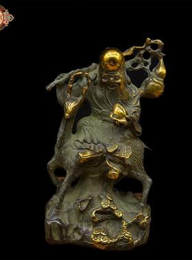 宏达 黄铜鎏金 梅花鹿寿星 仿古铜器礼品摆件