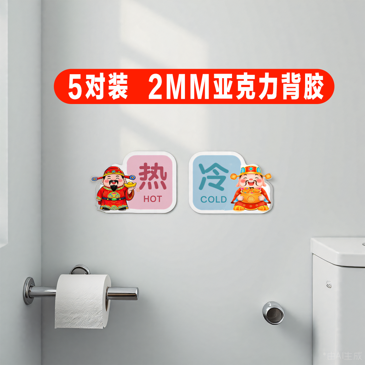 冷热水标识贴家用洗手间水龙头墙贴厕所浴室创意卡通指示牌标牌