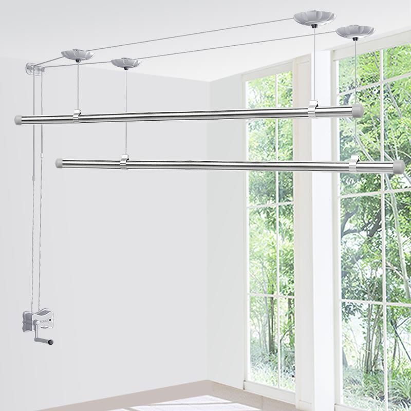 升降晾衣架304不锈钢加厚圆管凉衣架阳台手摇单杆自动晾衣杆东龙