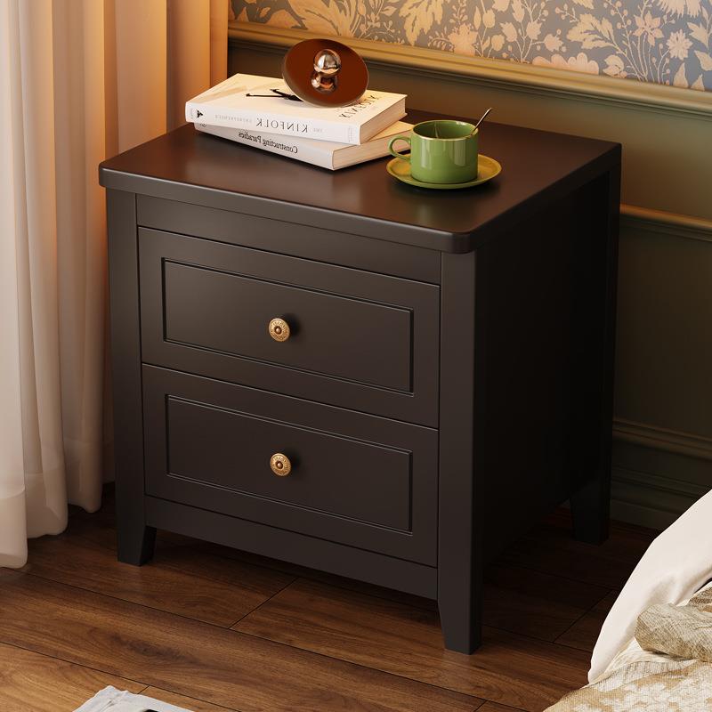 法式复古床头柜实木小型收纳柜现代简约黑色储物柜家用卧室床边柜