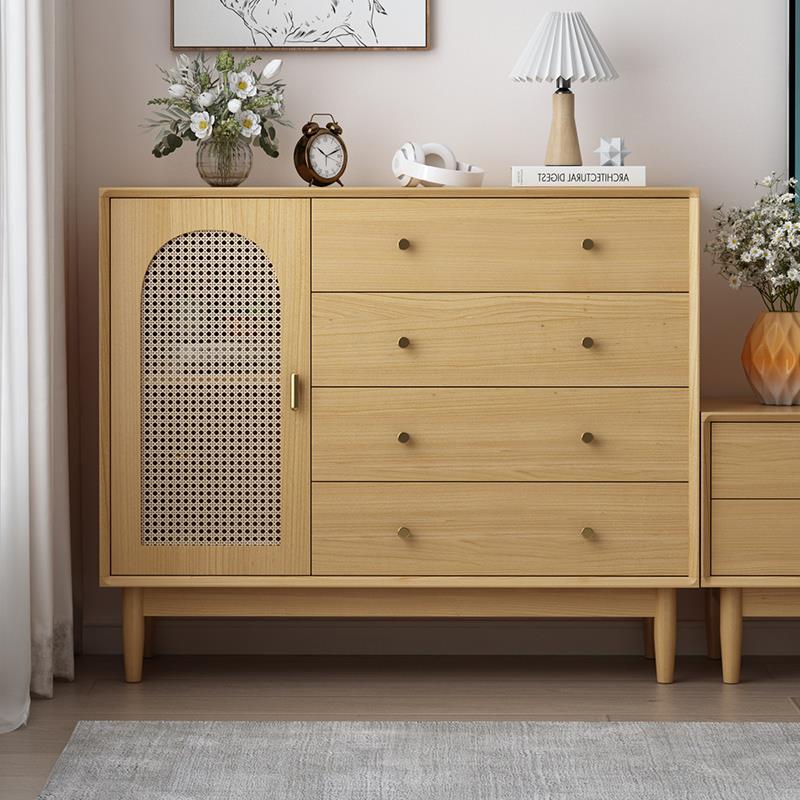 my原木风客厅斗柜收纳柜卧室实木抽屉储物柜五斗六斗柜藤编北欧八