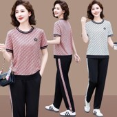 中年妈妈夏装 运动套装 女40岁50中老年夏季 短袖 女装 休闲两件套夏天