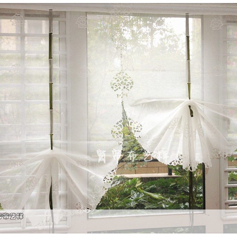 刺绣白色气球帘提拉帘升降帘窗纱帘成品扇形窗帘飘窗隔断现代简约,居家布艺,成品窗帘,淘宝优惠券,粉丝福利购,淘宝优惠卷