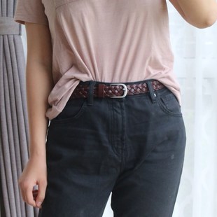 时尚 腰带女红色黑色暗红色棕色 头层牛皮百搭编织皮带牛仔裤