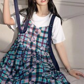 彩色无袖 蕾丝花边裙子 新款 V领格子背带连衣裙女装 2025春夏季