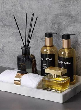 样板房新中式浴室柜软装梳妆台饰品毛巾香薰蜡烛托.盘组合摆件
