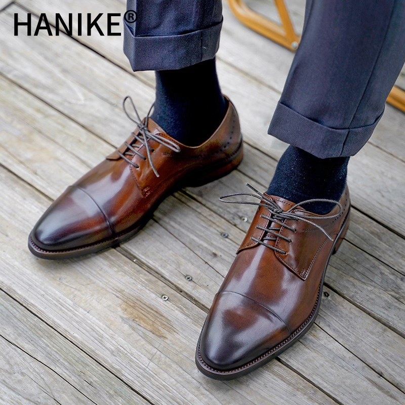 男正装皮鞋二接头德比手工真皮尖头商务鞋男休闲英伦风新郎结婚鞋