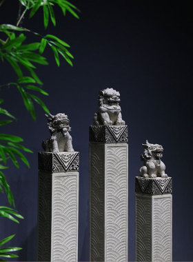 客厅摆件中式大件别墅门口户外造景仿石雕拴马桩大象落地玄关装饰