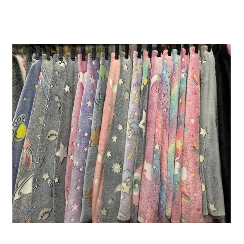 双面夜光法兰绒胶印提花 发光荧光毛绒布 空调被毯儿童盖毯面料