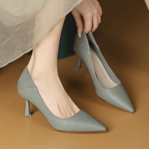 高跟鞋女细跟秋季18岁成人礼配裙软皮主持黑色通勤两穿尖头小单鞋