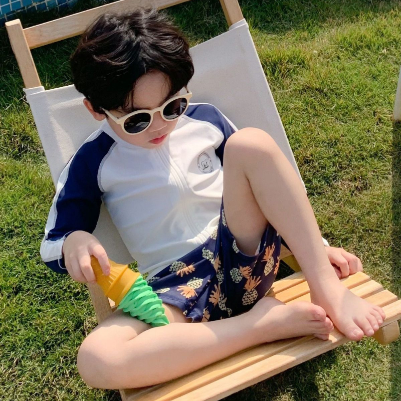 儿童泳衣小男孩度假速干游泳衣套装男童夏季海边长袖防晒分体泳装