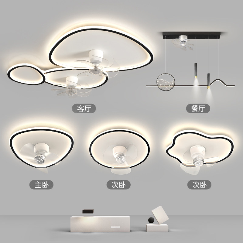 一体吊扇吸顶灯新款卧室灯广东中山灯具现代简约摇头客厅电风扇灯