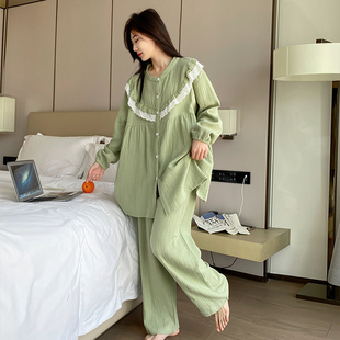 月子服 大码 胖mm睡衣纯棉套装 200斤女加肥加大开衫 棉纱家居Y服夏季