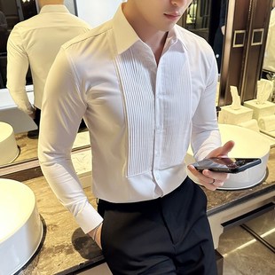 高级感男士衬衫塔士多礼服西服正装新郎结婚婚礼内搭白衬衣演出服