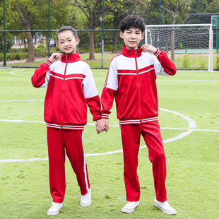 春秋季红白色拼接校服中小学生班服团体服运动服毕业季聚会套装