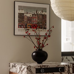 法式中古复古陶瓷黑色陶罐花瓶高级感大号日式侘寂风玄关艺术摆件