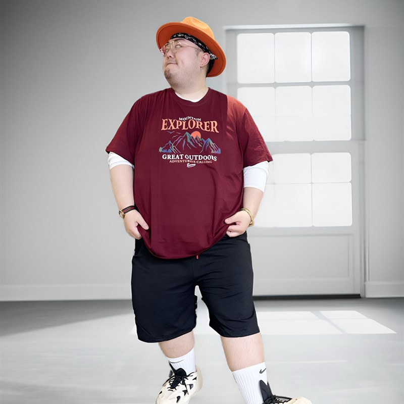 特大码男装t恤短袖纯棉枣红色加肥加大300斤黑色短袖上衣打底衫8X