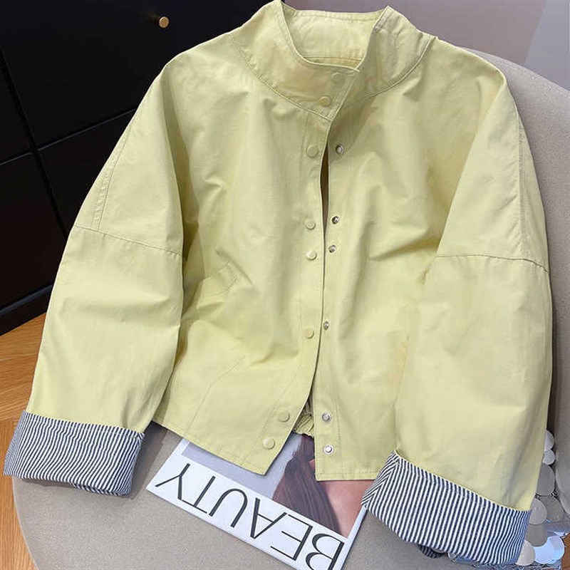 高级感立领条纹夹克外套女春秋装2025新款宽松休闲短款超火的上衣