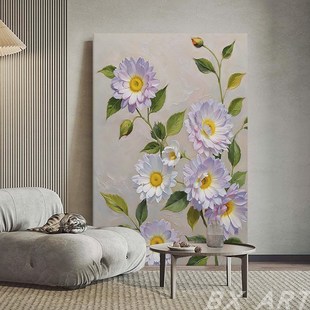 花开富贵紫牡丹手绘油画客厅高级感艺术花卉装饰画玄关厚肌理挂画