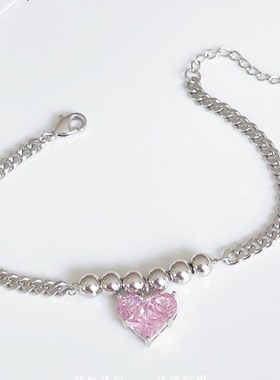 丽银饰品新款气质时尚设计款闪耀爱心锆石金属小球手链女冷淡风潮