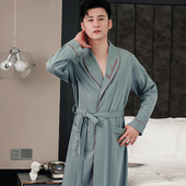 男士 睡袍男纯棉夏长款 时尚 春秋款 洗澡后穿家居服睡衣 吸水速干薄款