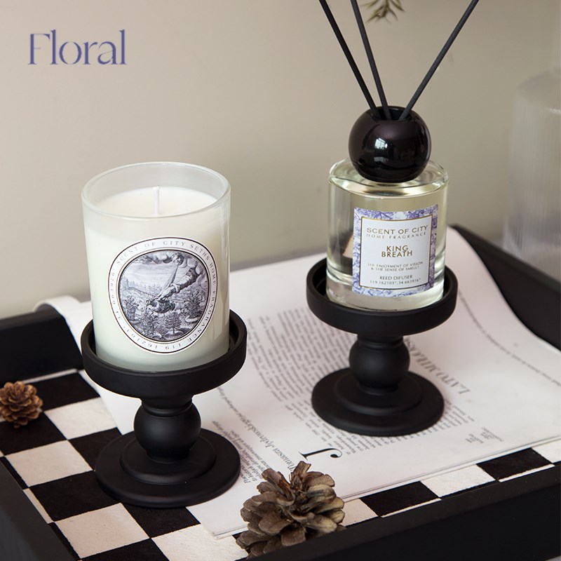 复古法式黑白香薰蜡烛台陶瓷高脚高级感小众礼物电视柜装饰品摆件