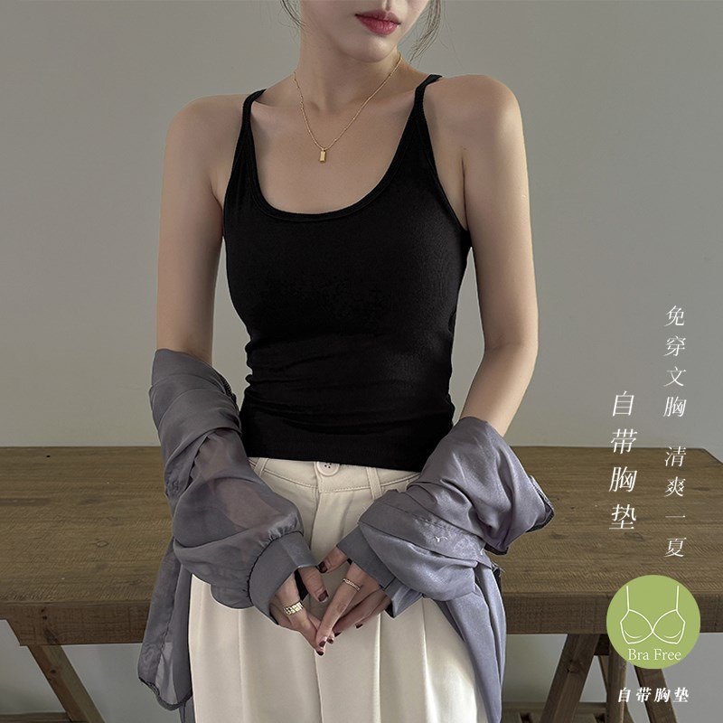 黑色螺纹吊带f背心女夏季内搭2025年新款带胸垫修身百搭上衣外穿