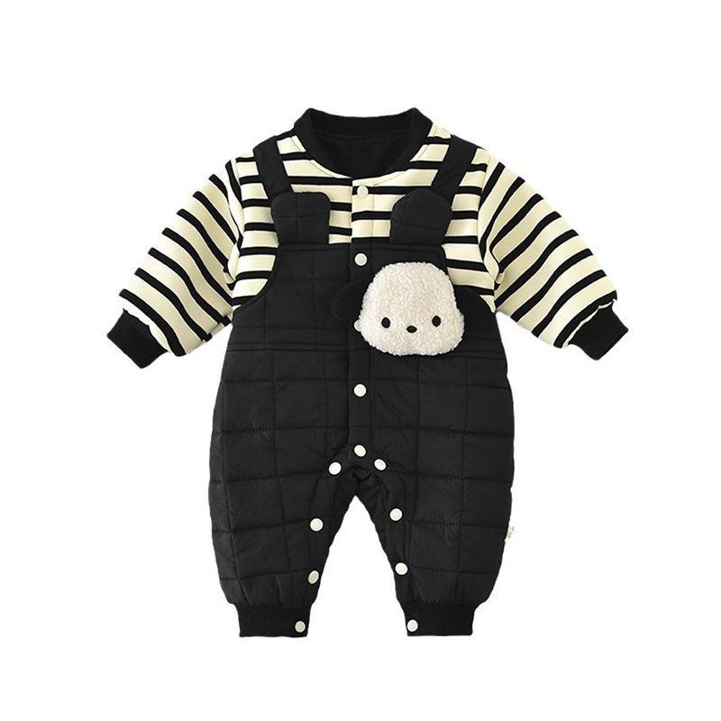 婴儿衣服秋冬装外出男宝宝加绒加厚连体衣套装卡通冬季超萌长爬服