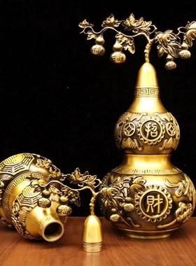 纯铜葫芦八宝招财镇宅开盖葫芦福禄F寿吉祥纳福家居送礼黄铜葫芦