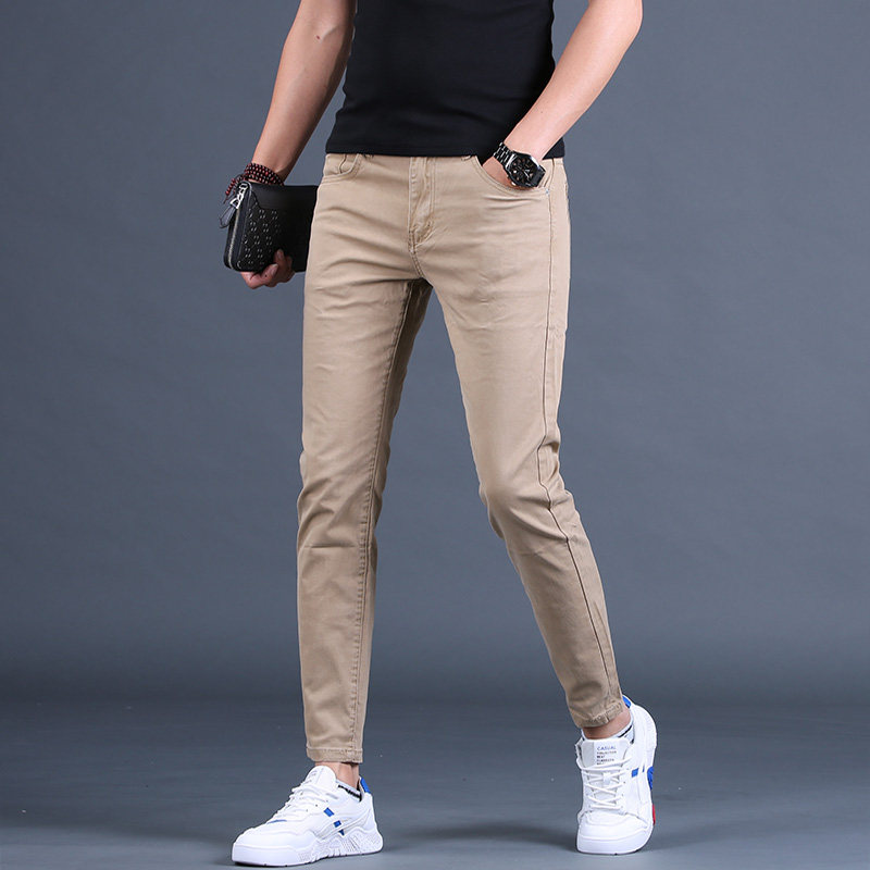 夏季九分裤男士休闲裤韩版潮流修身小脚9分牛仔裤简约百搭男裤子