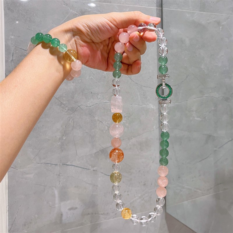 天然水晶多宝项链手链女款多巴胺色系手串新中式轻奢百搭饰品礼物