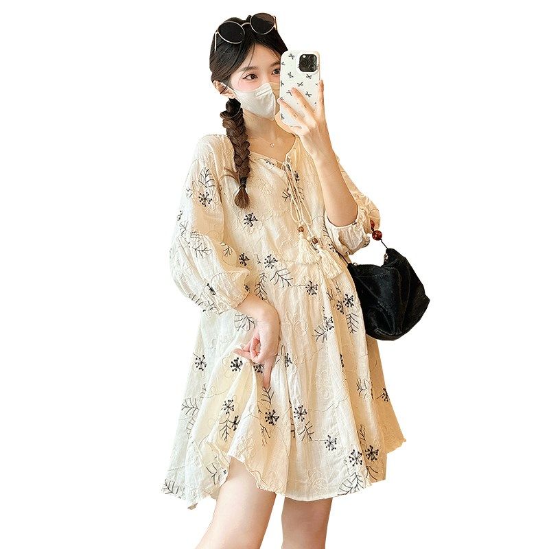 2025早秋新款孕妇装裙子设计感流苏时尚洋气宽松中长款韩版连衣裙,孕妇装/孕产妇用品/营养,连衣裙,淘宝优惠券,粉丝福利购,淘宝优惠卷