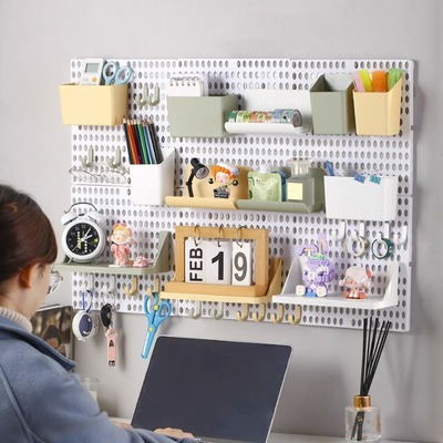 洞洞板免打孔挂墙固定置物架桌面宿舍厨房浴室墙上隔板壁挂收纳架