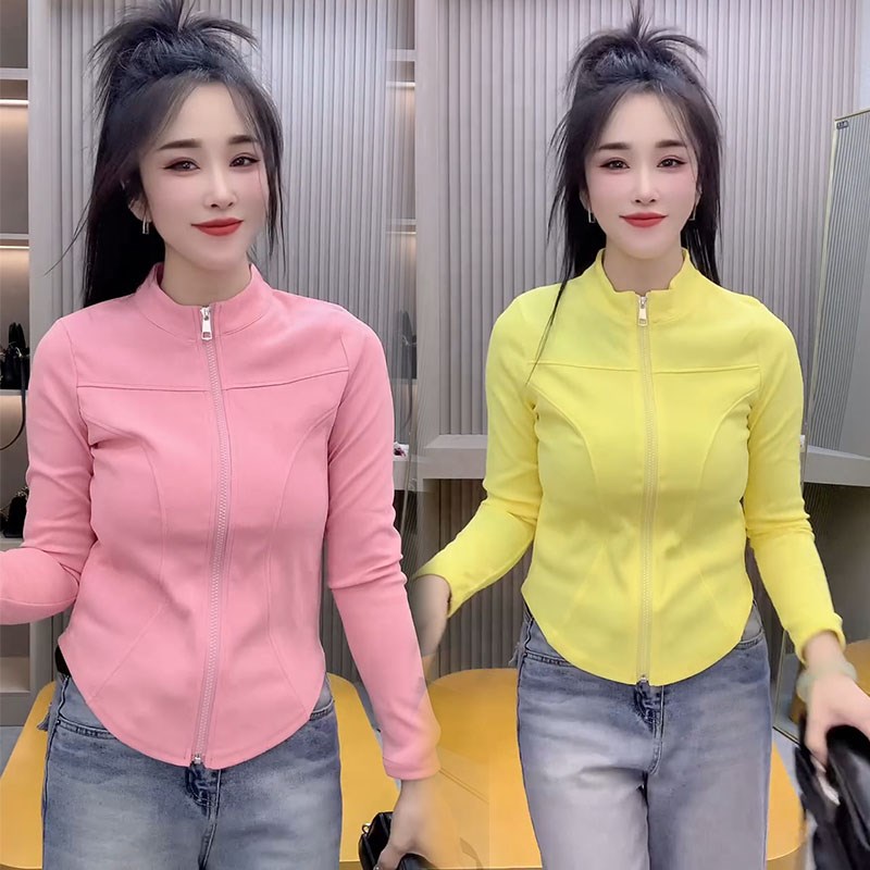 短外套女2025春季新款气质减龄显瘦蚂蚁腰糖果色拉链大码休闲上衣