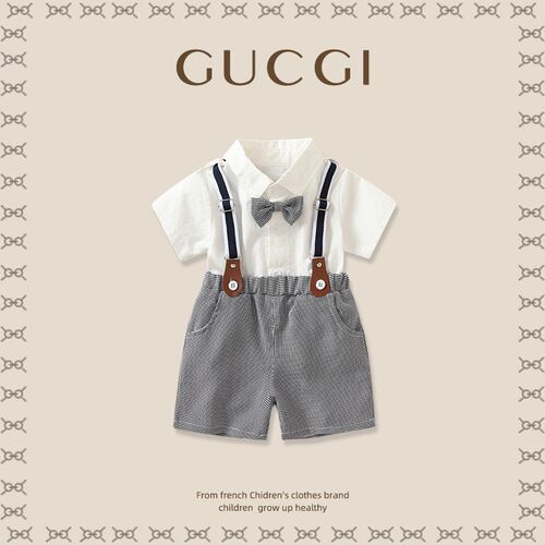 男宝一周岁宴礼服夏薄款洋气背带裤男孩生日套装帅气婴儿抓周衣服