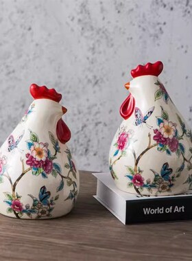 美式陶瓷鸡招财风水摆件高档创意家居客厅玄关复古装饰品结婚礼物