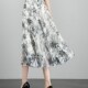 半身裙女2025夏季 大摆裙中长款 新款 复古水墨印花雪纺高腰A字大码