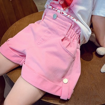 女童短裤夏装2025新款儿童百搭高腰热辣短裤女孩卷边休闲牛仔裤潮