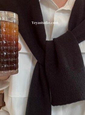 2023新款春秋黑色针织s小披肩女配裙子外搭网红交叉搭肩韩版高级