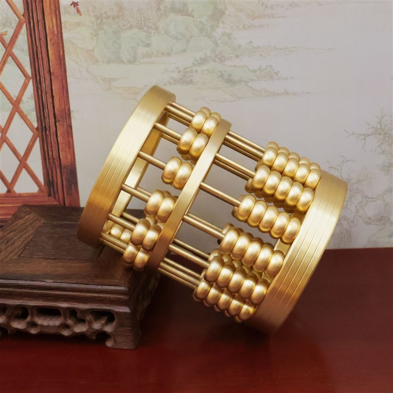 黄铜算盘笔筒摆件中式创意铜笔筒工艺品家居客厅书房办公室装饰品