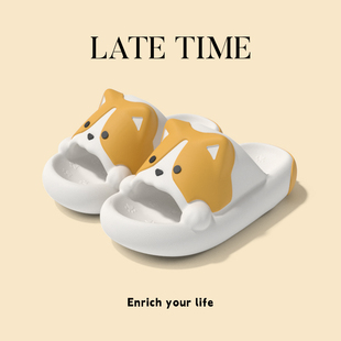 立体可爱柯基拖鞋女夏季外穿踩屎感防滑室内居家用情侣洗澡凉拖男