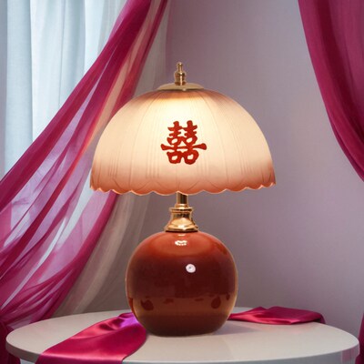 结婚台灯婚房床头灯一对酒红色长命陪嫁婚庆长Q明灯送新人新婚礼