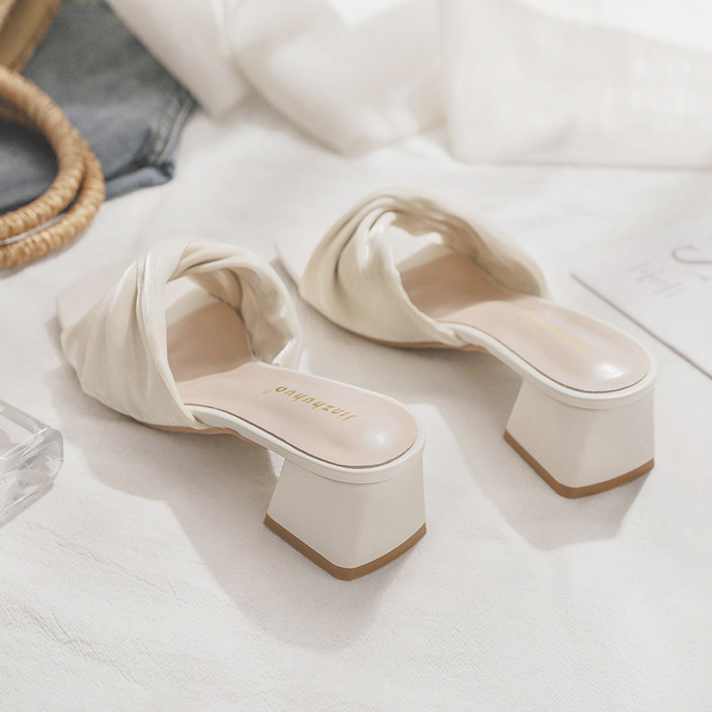 2023年夏季新款网红仙女风配裙子粗跟一字拖外出凉拖鞋女外穿时尚,女鞋,一字拖,淘宝优惠券,粉丝福利购,淘宝优惠卷